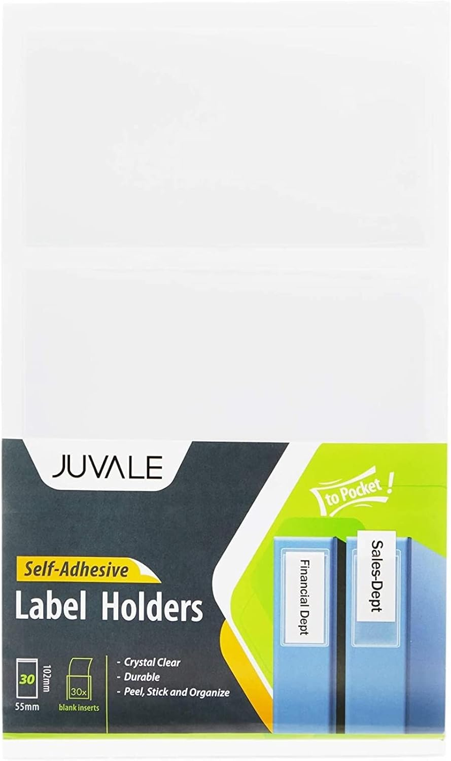 Juvale 30 Pack Adhesive Pockets with Blank Card Labels & Clear Label Holders for White Cards (2.1 x 4 Inch) - Office Supplies