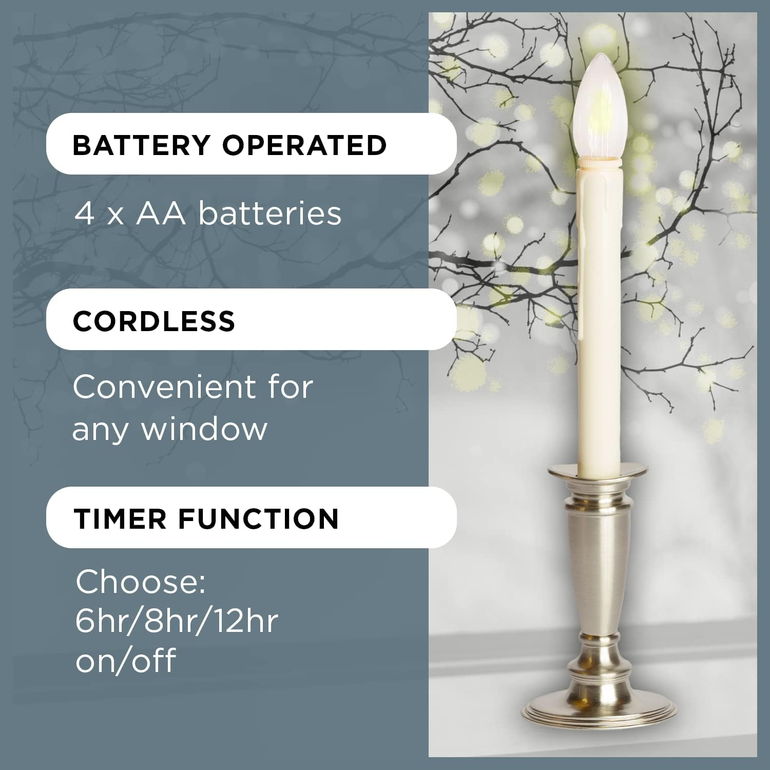 Set of 4 Battery Operated Window Candles with Remote Control - (Brushed Brass)