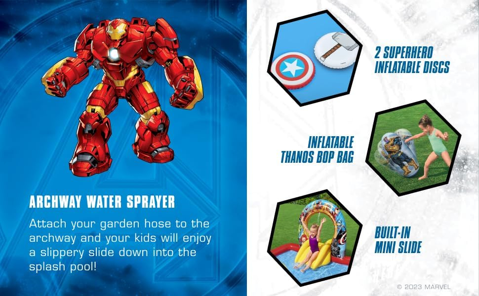 Bestway Marvel's Avengers Assemble Kids Inflatable Water Play Center | Outdoor Summer Pool Toy for Children Ages 2+