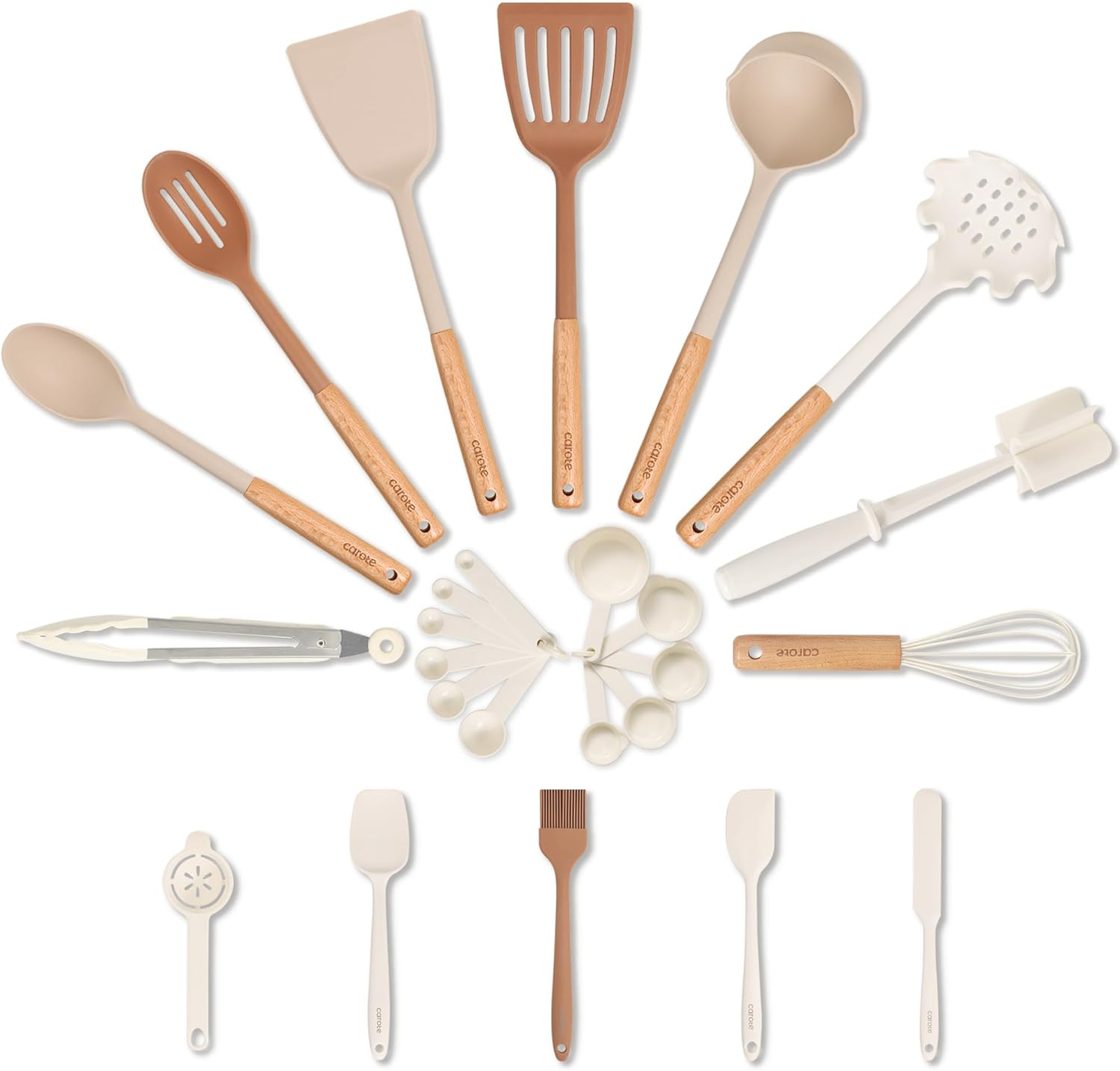 Carote 26Pcs Silicone Kitchen Utensil Sets, Extra Large Nonstick Cooking Utensil Set, White and Pink