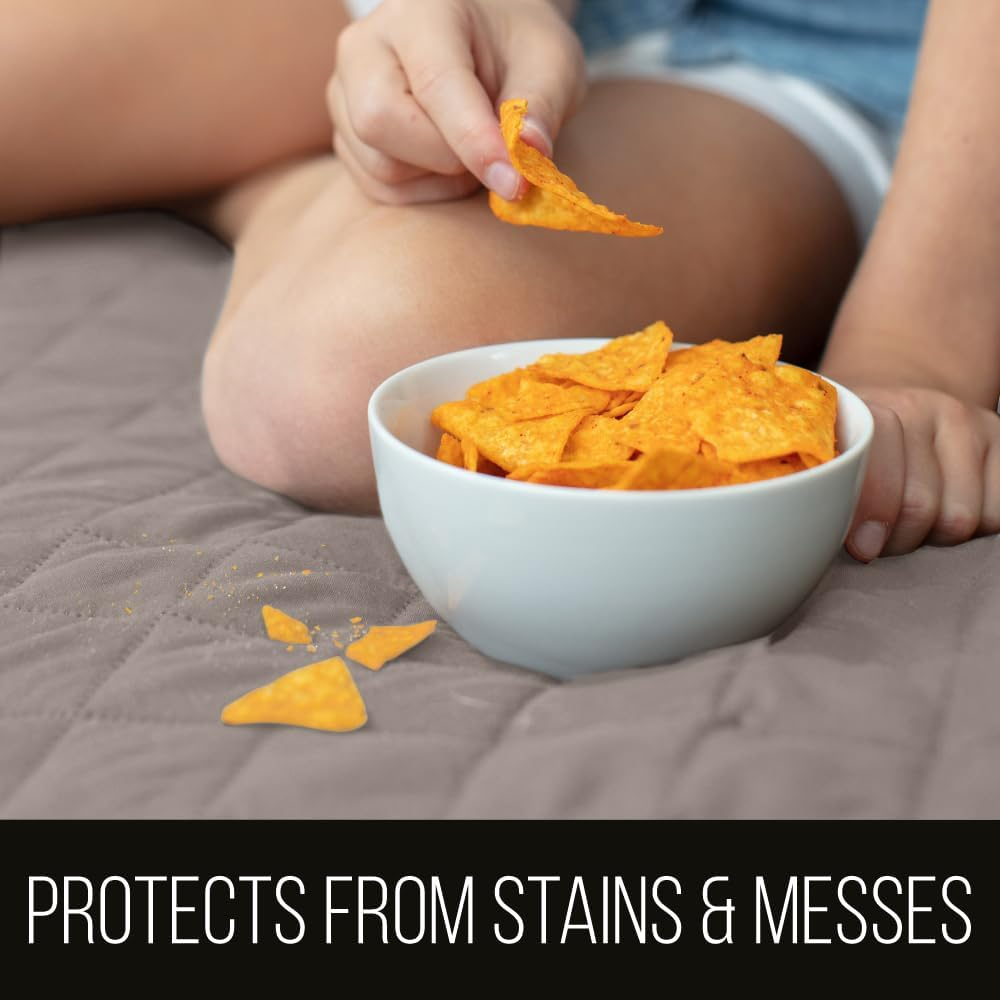 Sofa Shield Chaise Slip Cover with Patented Strap, Cushion Protector, US Designed Reversible Stain and Dog Tear Resistant Slipcover, 102x34 inch Seat, Washable Covers for Dogs Pets, Light Taupe