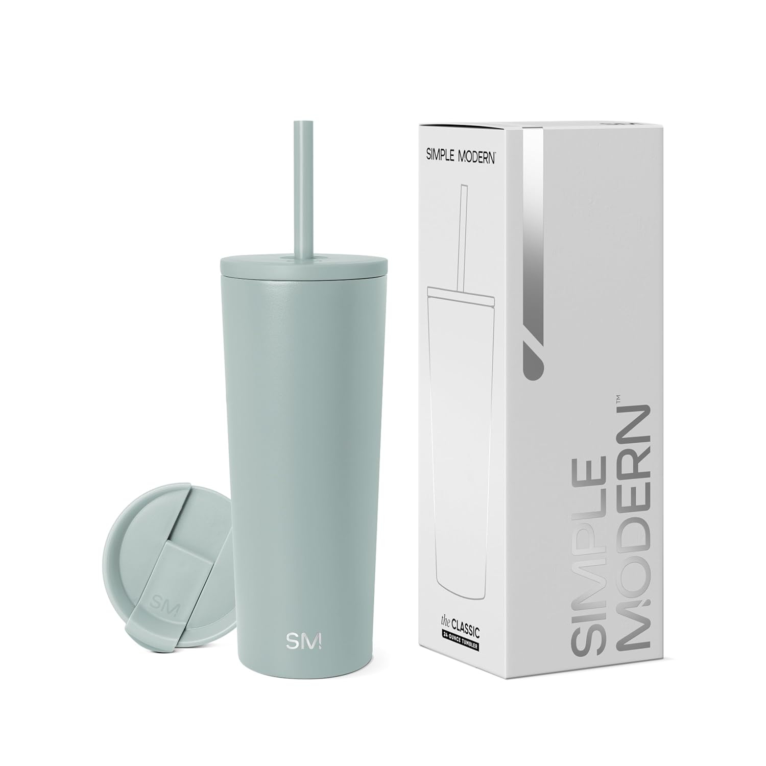 Simple Modern Insulated Tumbler with Lid and Straw | Iced Coffee Cup Reusable Stainless Steel Water Bottle Travel Mug | Gifts for Women Men Her Him | Classic Collection | 24oz | Sea Glass Sage