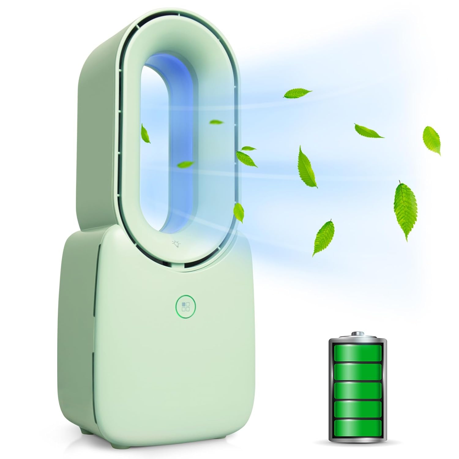 CONBOLA Desk Fan, 11.8 Inch Bladeless Fan Small Table Fan Air Cooler, Portable Rechargeable Breeze Quiet Fan with Touch Control 5-Colors Decorative LED Light for Office Bedroom（Green）