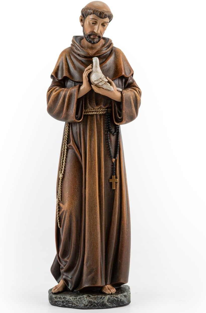 Hand-Painted Resin St. Francis Statue with Birds, 6.25"