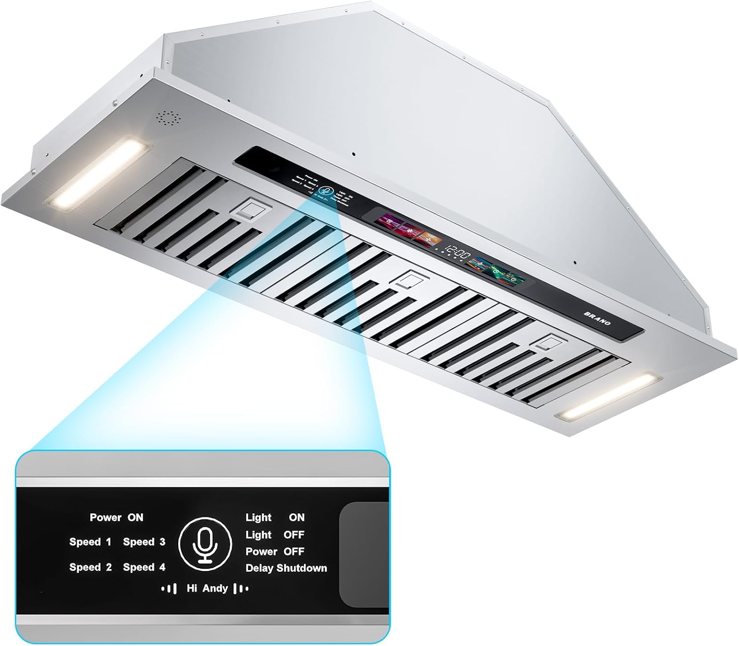 36 in. 900 CFM Convertible Insert Range Hood Stainless Steel with Charcoal Filter Voice/Gesture/Touch Control