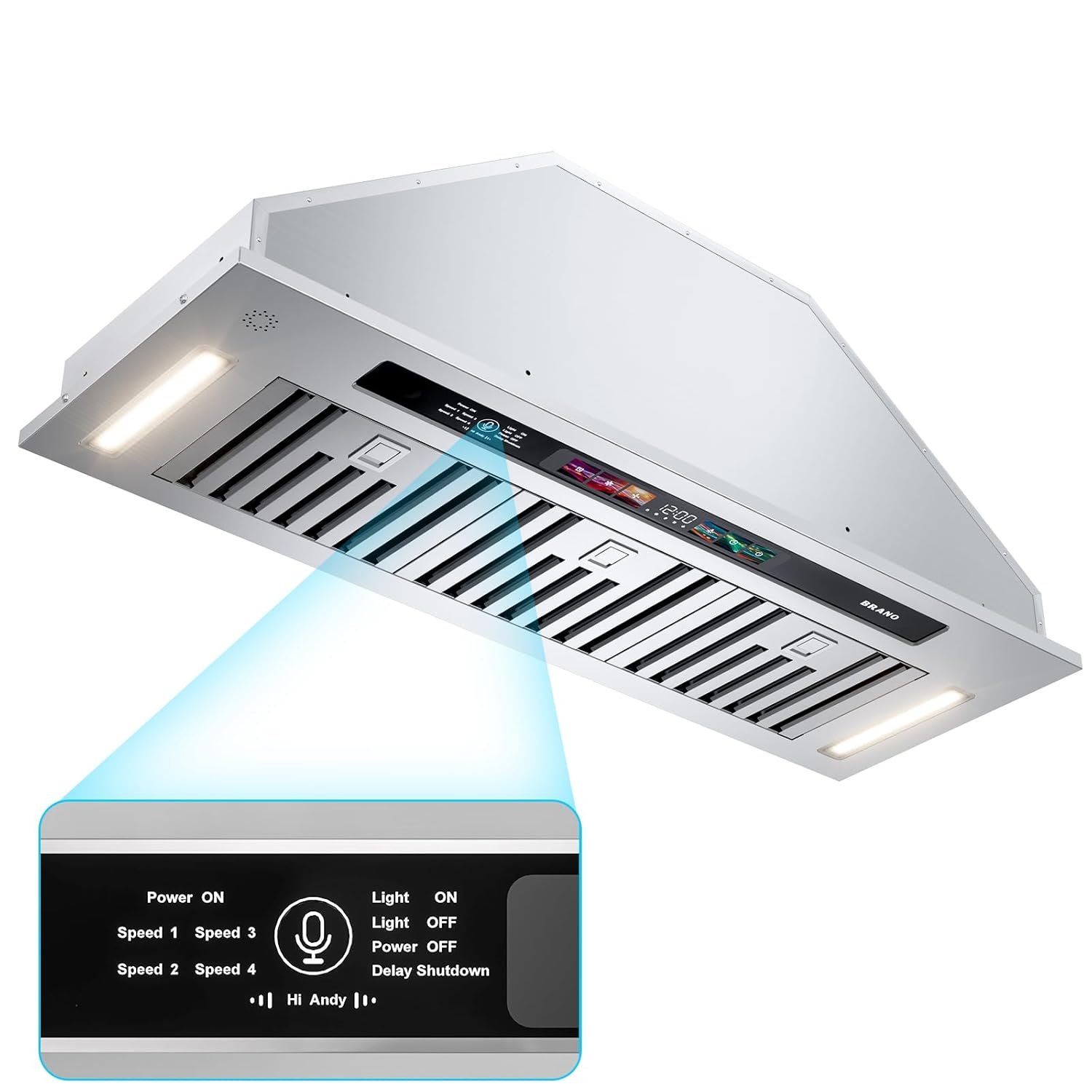 36 in. 900 CFM Convertible Insert Range Hood Stainless Steel with Charcoal Filter Voice/Gesture/Touch Control