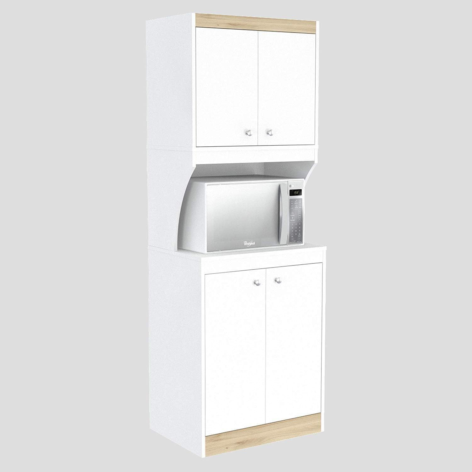 Inval Galley Laminate 4-Door 4-Shelf Kitchen Microwave Cabinet 24"W, White