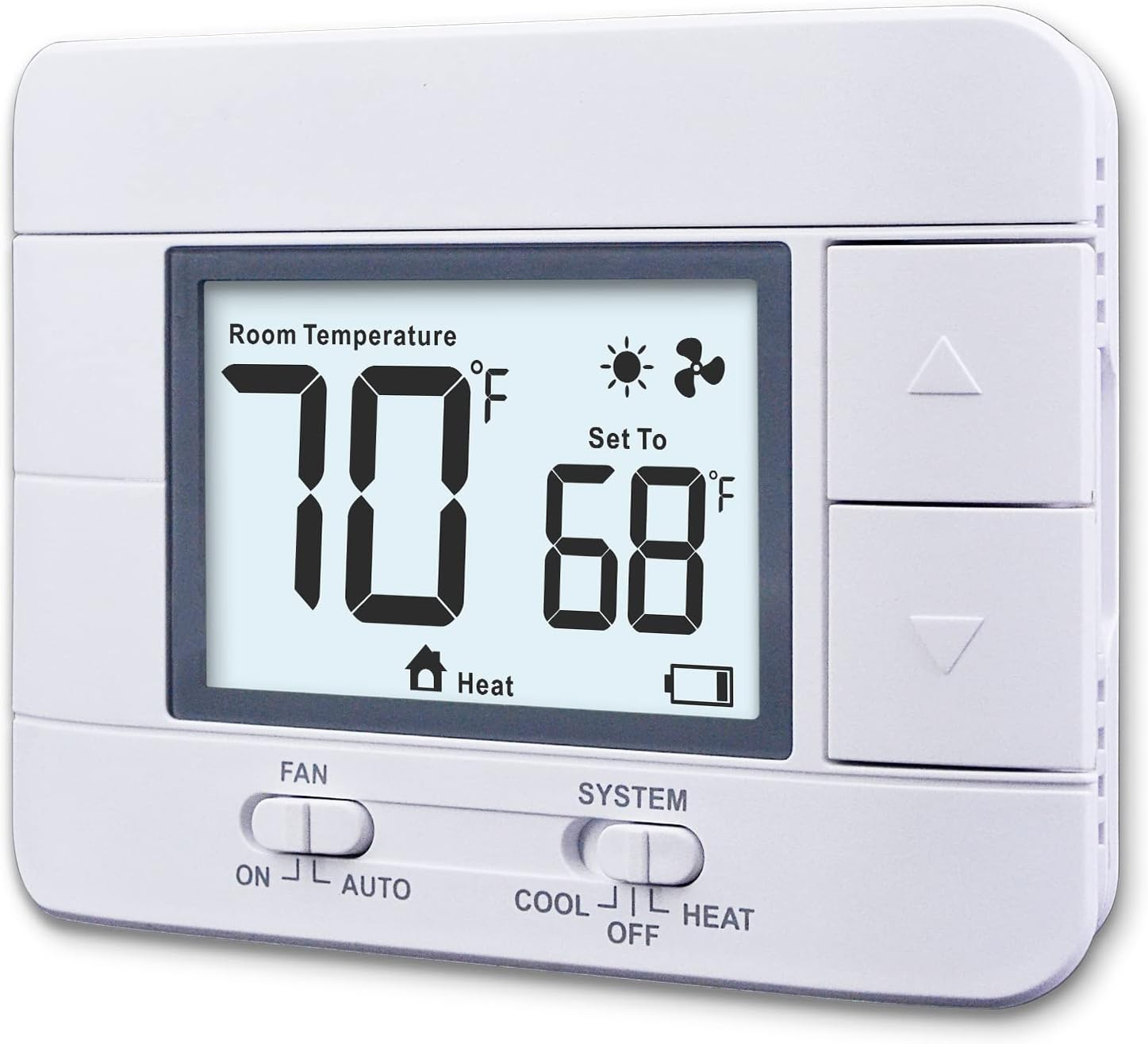 Non Programmable Thermostat for Home 1 Heat/ 1 Cool Single-Stage System, with Room Temperature Monitor (LCD White Backlit Screen)