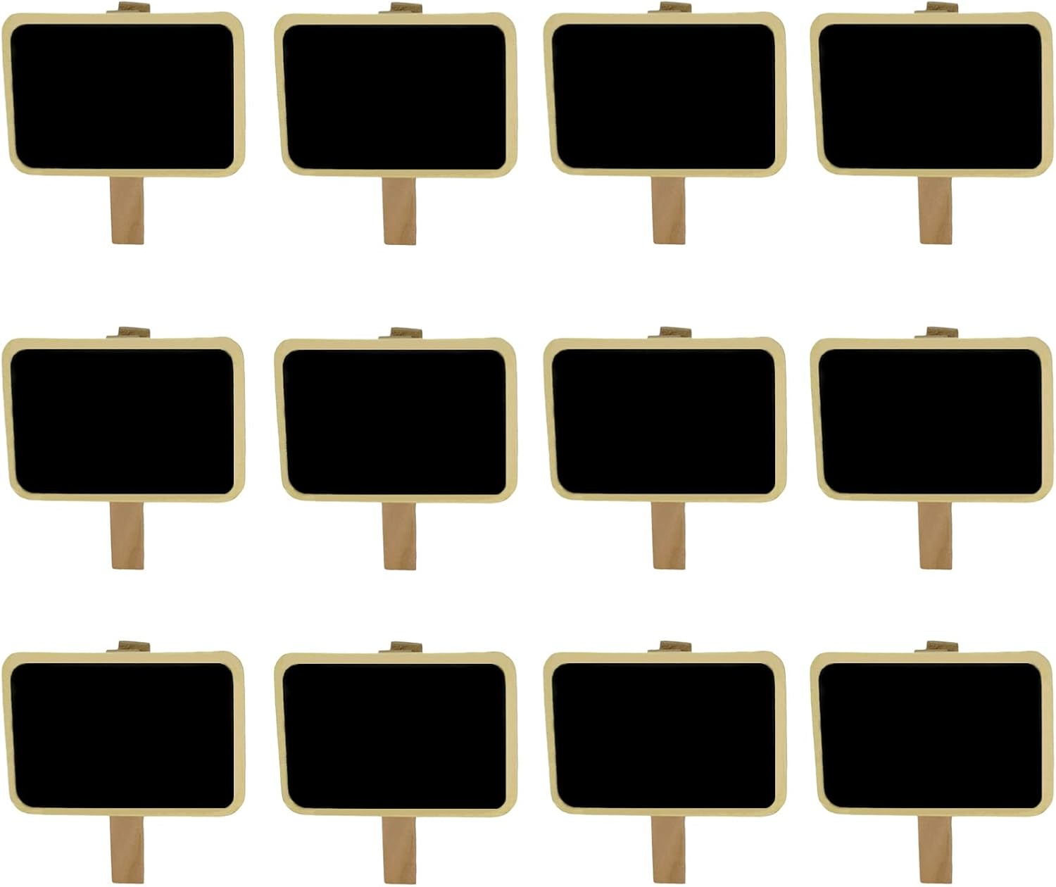 12 Mini Retangle Chalkboard Blackboard with Wooden Clip Message Board Signs and Labels Clips