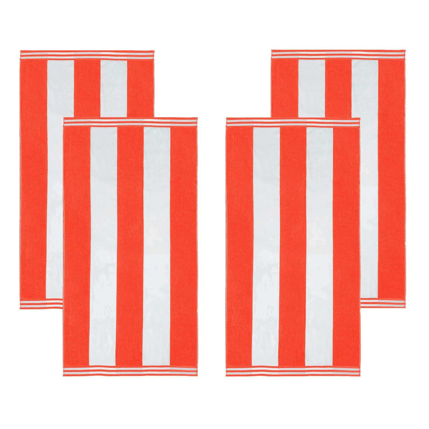 Superior Cabana Striped 4-Piece Oversized Cotton Beach Towel Set, Coral