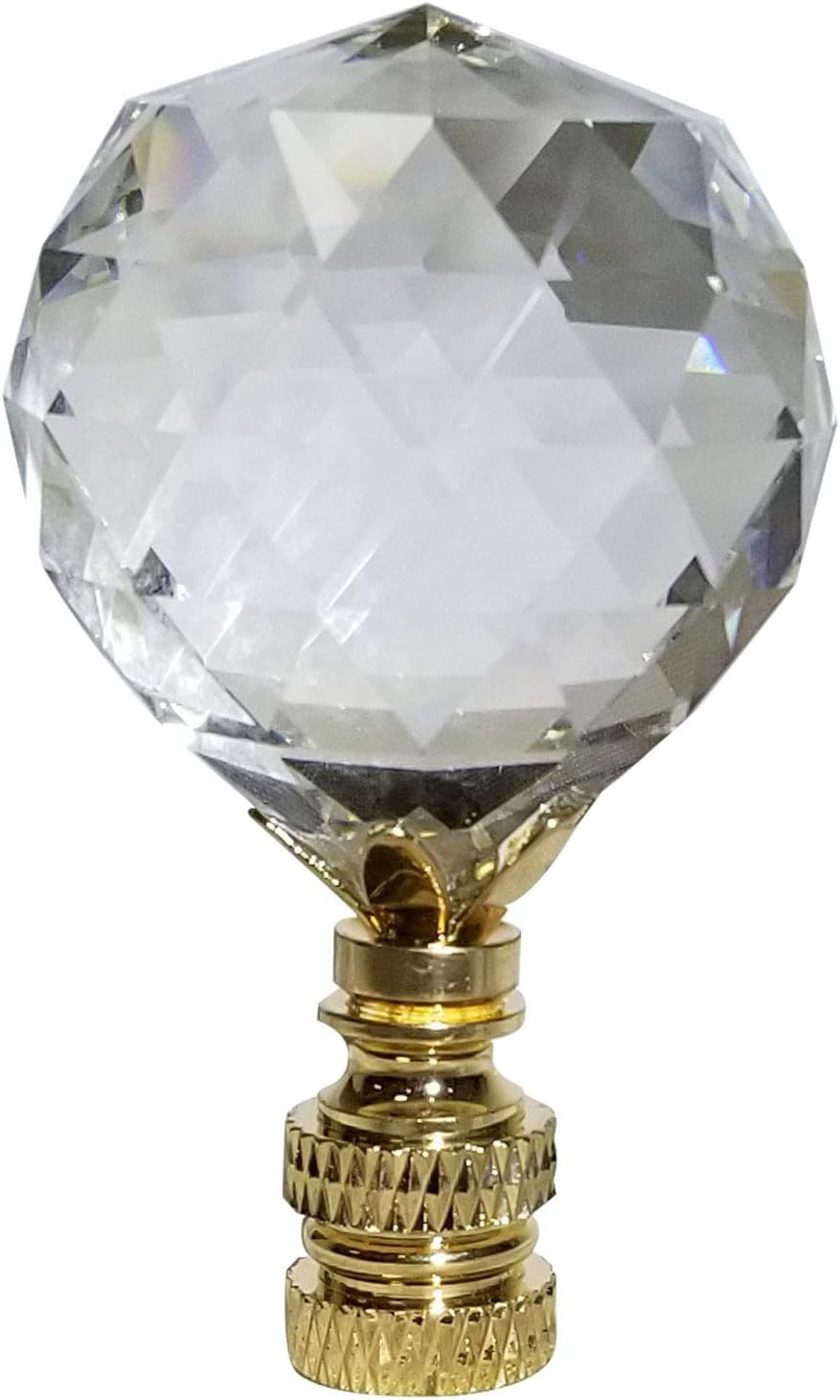 Royal Designs, Inc. Large Diamond Faceted Cut Clear K9 Crystal 1.5" Lamp Finial for Lamp Shade, Polished Brass Base (CCF-2005L-PB-1)