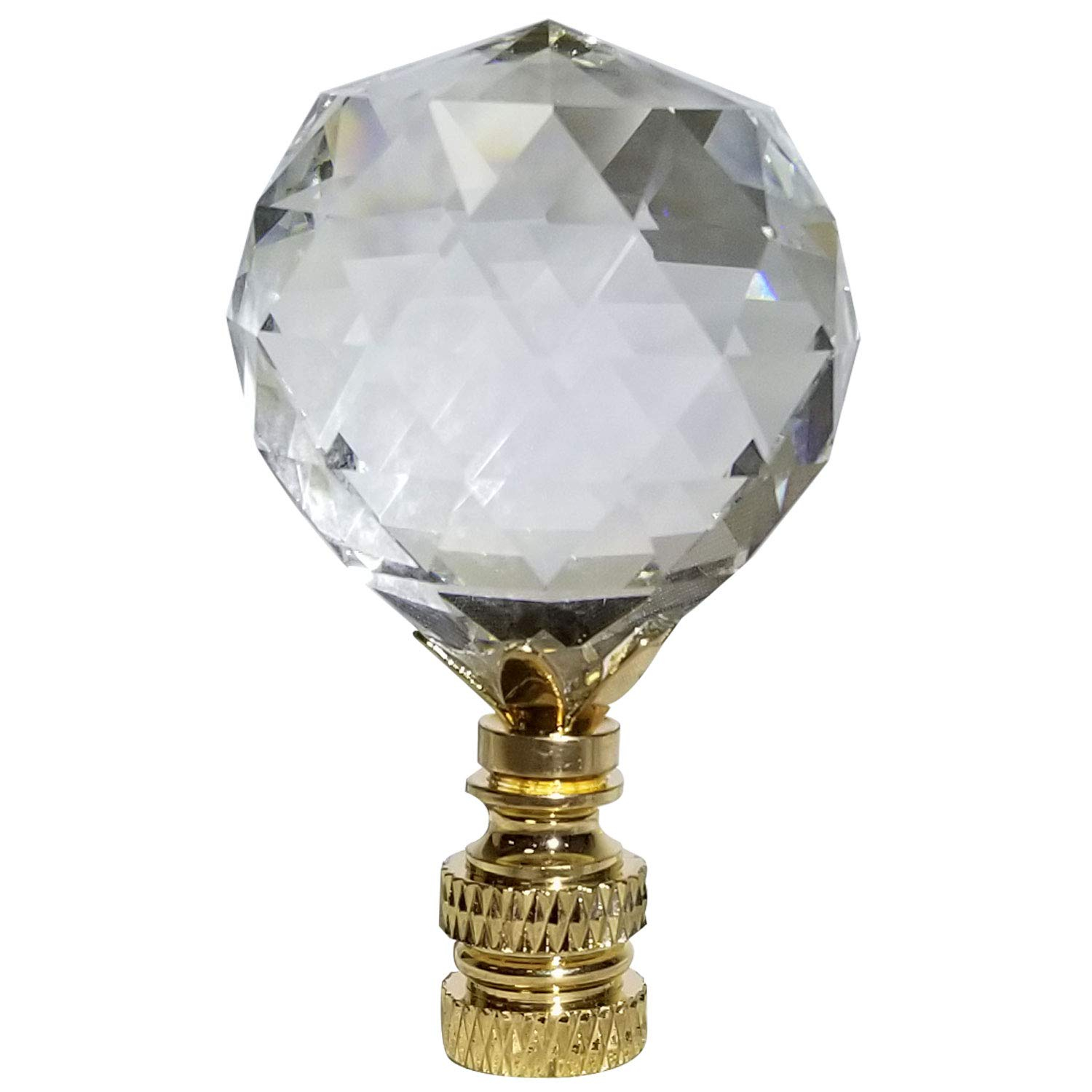 Royal Designs, Inc. Large Diamond Faceted Cut Clear K9 Crystal 1.5" Lamp Finial for Lamp Shade, Polished Brass Base (CCF-2005L-PB-1)