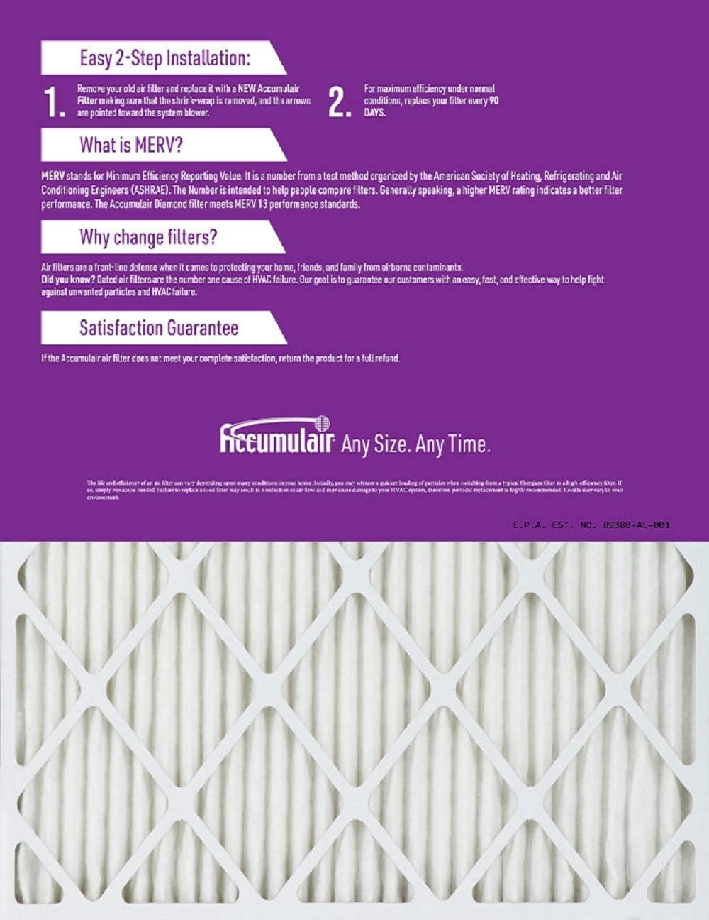 Accumulair Diamond 12x12x1 (11.5x11.5) MERV 13 Air Filter/Furnace Filter, (FD12X12)