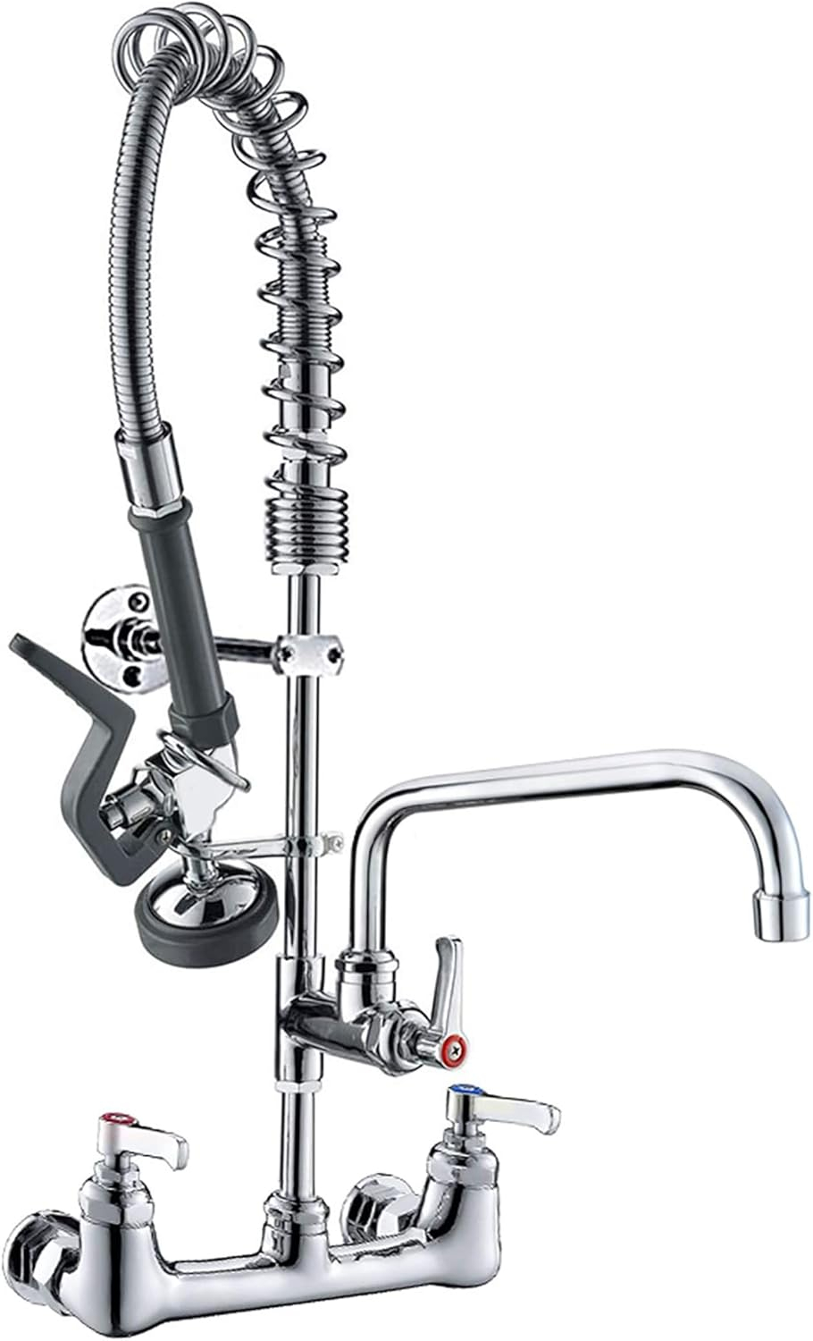 Commercial Chrome Brass Wall Mount Kitchen Faucet with Pull-out Spray