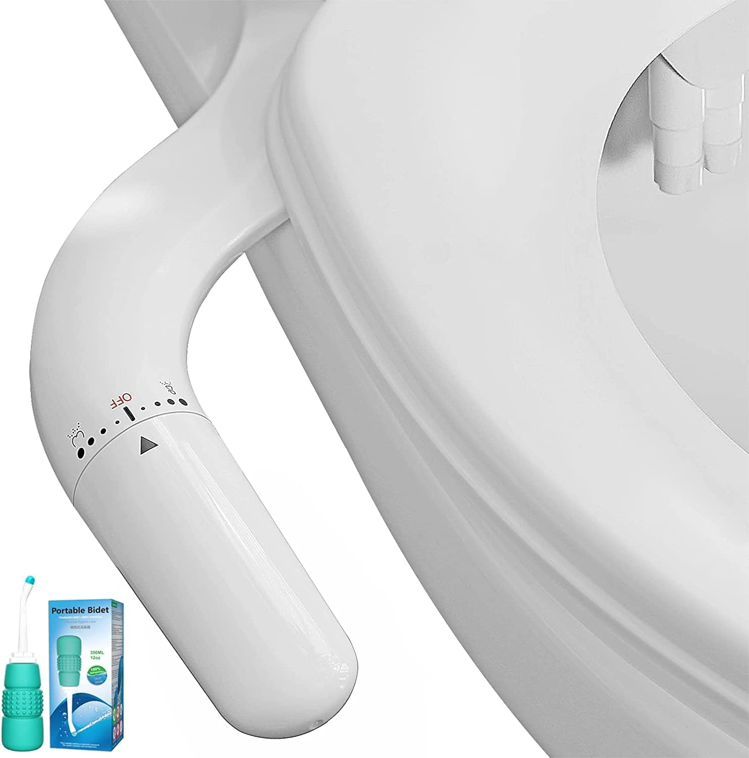 Bidet Attachment for Toilet - WITHLENT Ultra-Slim Bidet Non-Electric Dual Nozzle(Frontal & Rear Wash) Adjustable Water Pressure, Fresh Water Bidet Toilet Seat Attachment + Portable Bidet