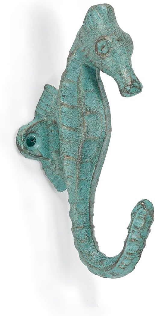 Abbott Collection AB-27-IRONAGE-274 5 in. Seahorse Wall Hook, Verdigris