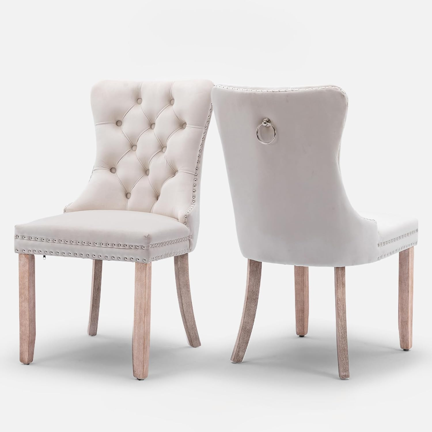 YICORPS Velvet Dining Chairs Set of 2 Upholstered Tufted Dining Room Chair Kitchen Side Chairs with Nailhead Trim and Wood Legs for Dining Room,Restaurant