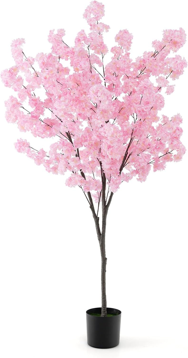 Spaco 6.5 FT Tall Artificial Cherry Blossom Tree with 1170 Pink Flowers, Artificial Cherry Blossom Tree with Stable Structure, Versatile Artificial Cherry Blossom Tree for Indoor and Outdoor, Pink