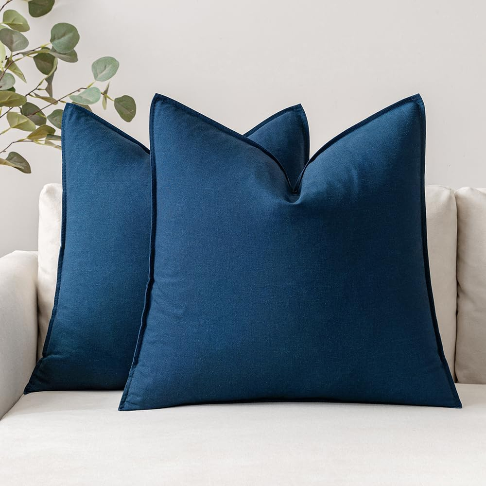 MIULEE Pack of 2 Decorative Linen Pillow Covers 20x20 Inch Navy Blue Farmhouse Soild Neutral Throw Pillow Covers Soft Accent Decorative Pillowcases Home Decors for Couch Sofa Bed Living Room