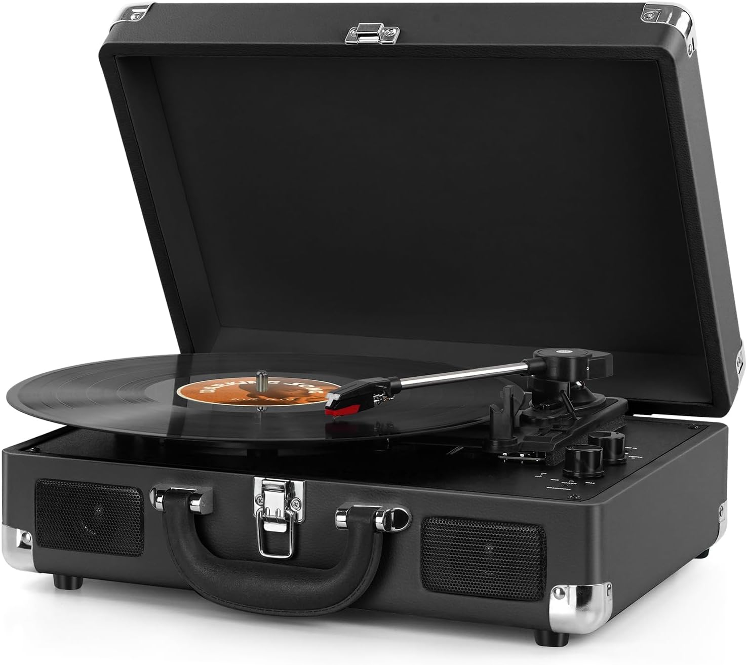 DIGITNOW Bluetooth Record Player 3 Speeds Turntable with Built-in Stereo Speakers, Suitcase Design - Black