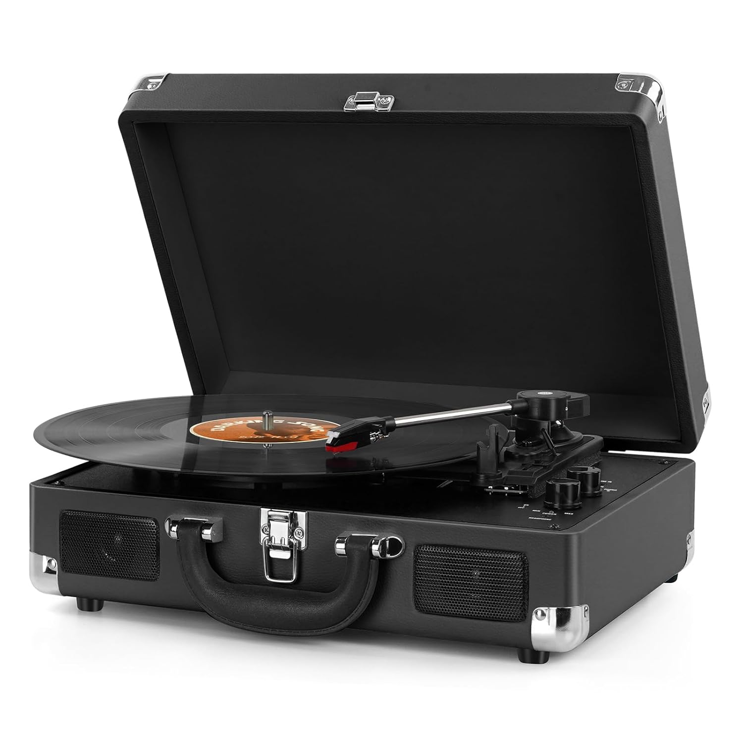 DIGITNOW Bluetooth Record Player 3 Speeds Turntable with Built-in Stereo Speakers, Suitcase Design - Black