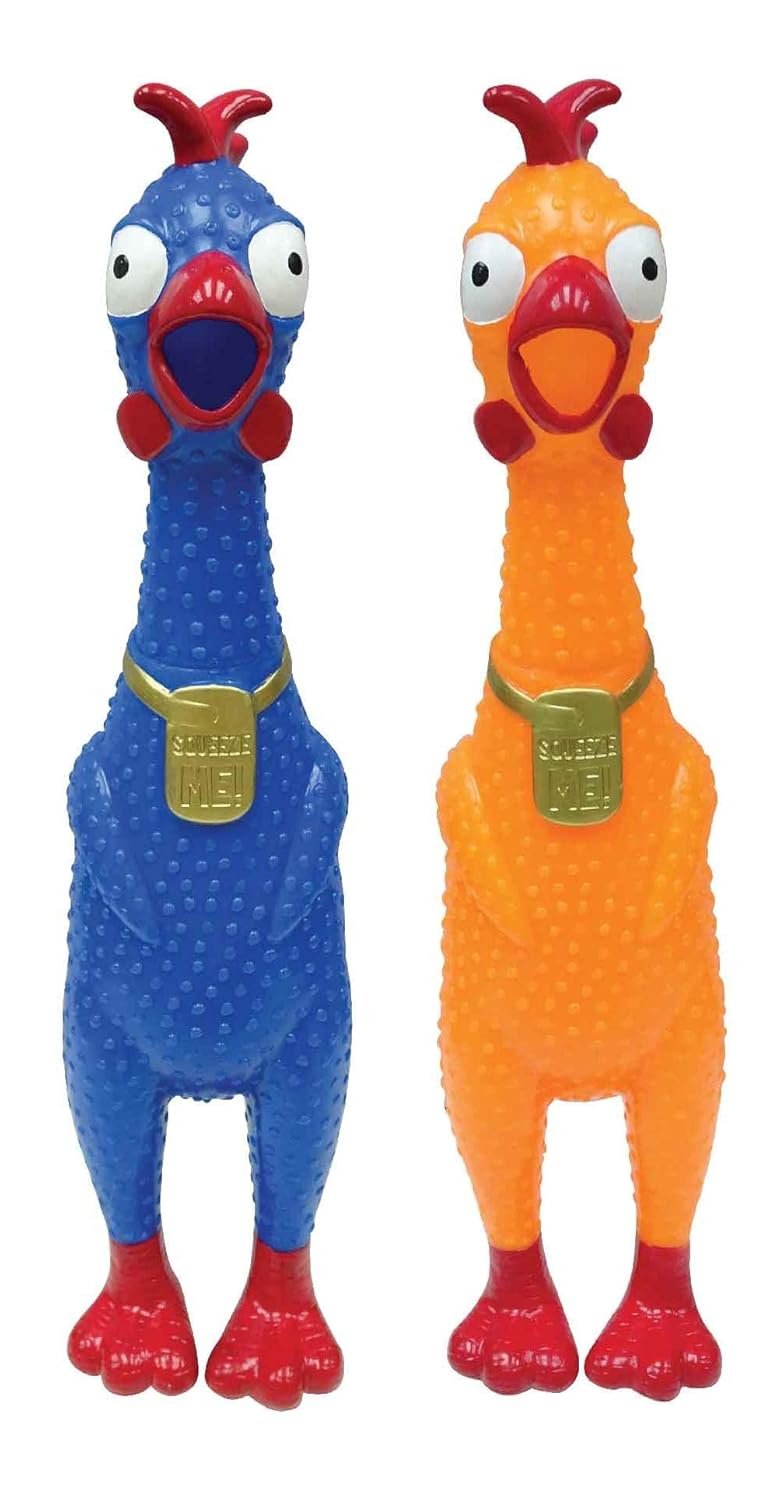 Animolds Squeeze Me Rubber Chicken Toy | Screaming Rubber Chickens For Kids | Novelty Squeaky Toy Chicken Regular Color 2-Pack (Random Colors)