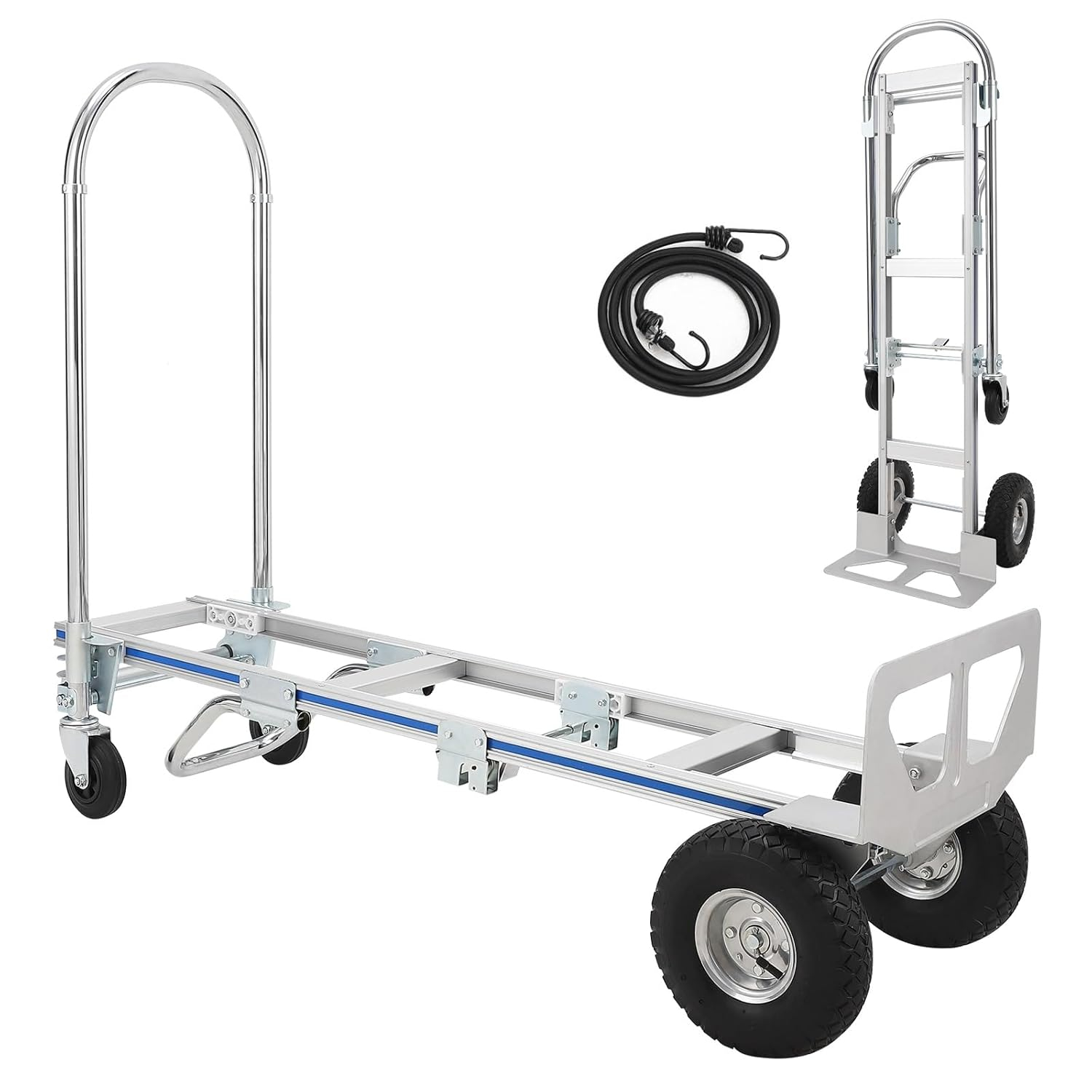 Silver Aluminum Folding Hand Truck Dolly with Wheels, 770 lbs Capacity