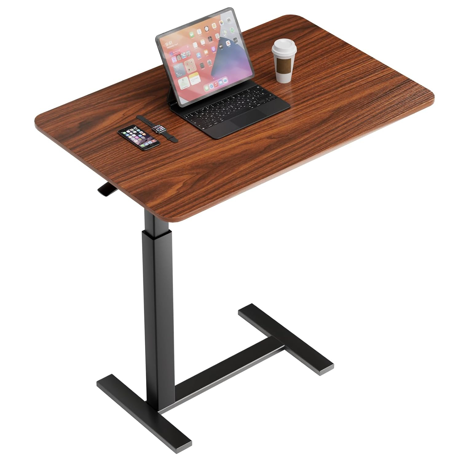 Sweetcrispy Overbed Bedside Table with Wheels, Adjustable Hospital & Home Use Bed Rolling Laptop Table, Mobile Standing Desk, Rustic Brown