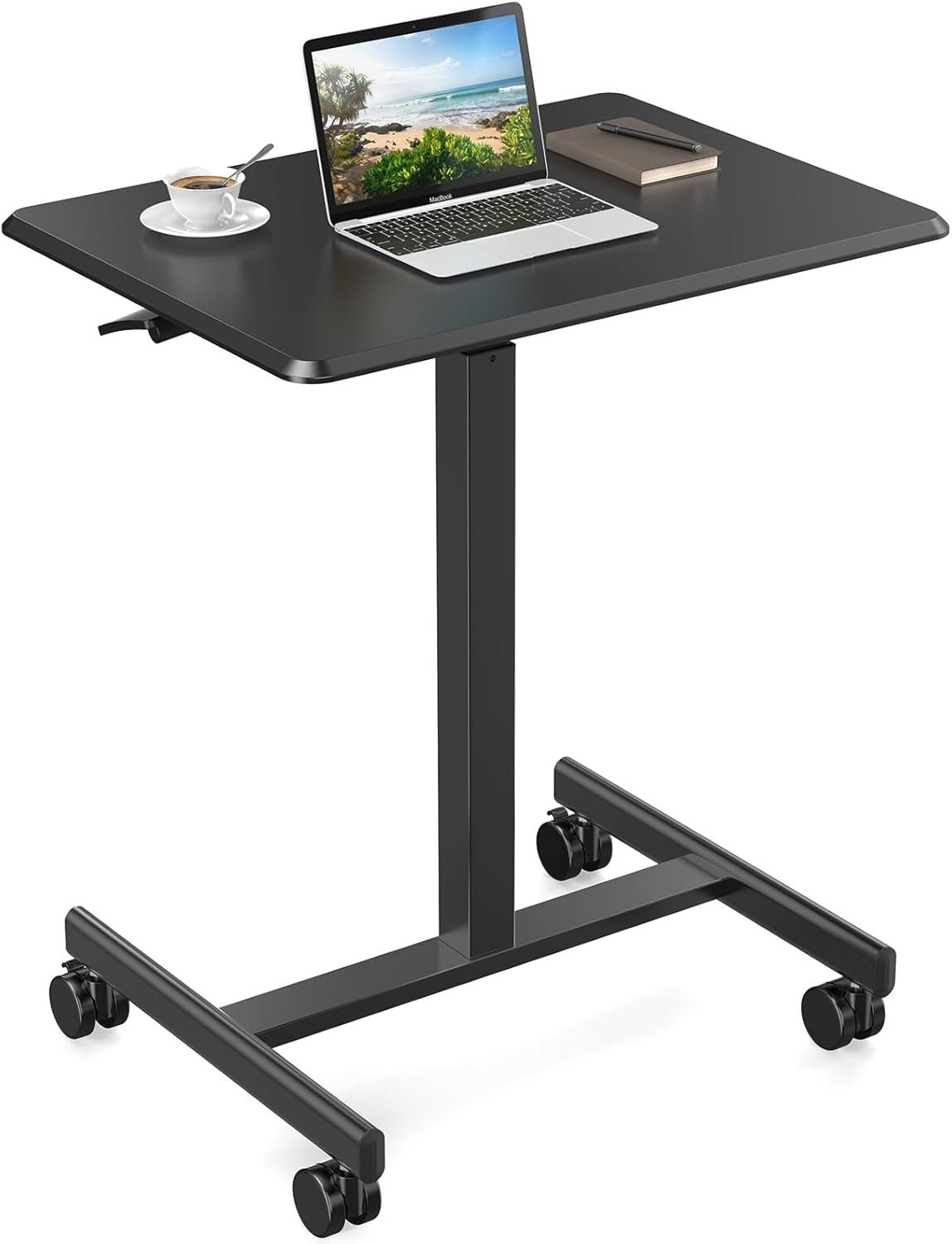 Sweetcrispy Small Mobile Rolling Standing Desk - Overbed Table, Teacher Podium with Wheels, Adjustable Work Table, Rolling Desk Laptop Computer Cart for Home, Office, Classroom, Black