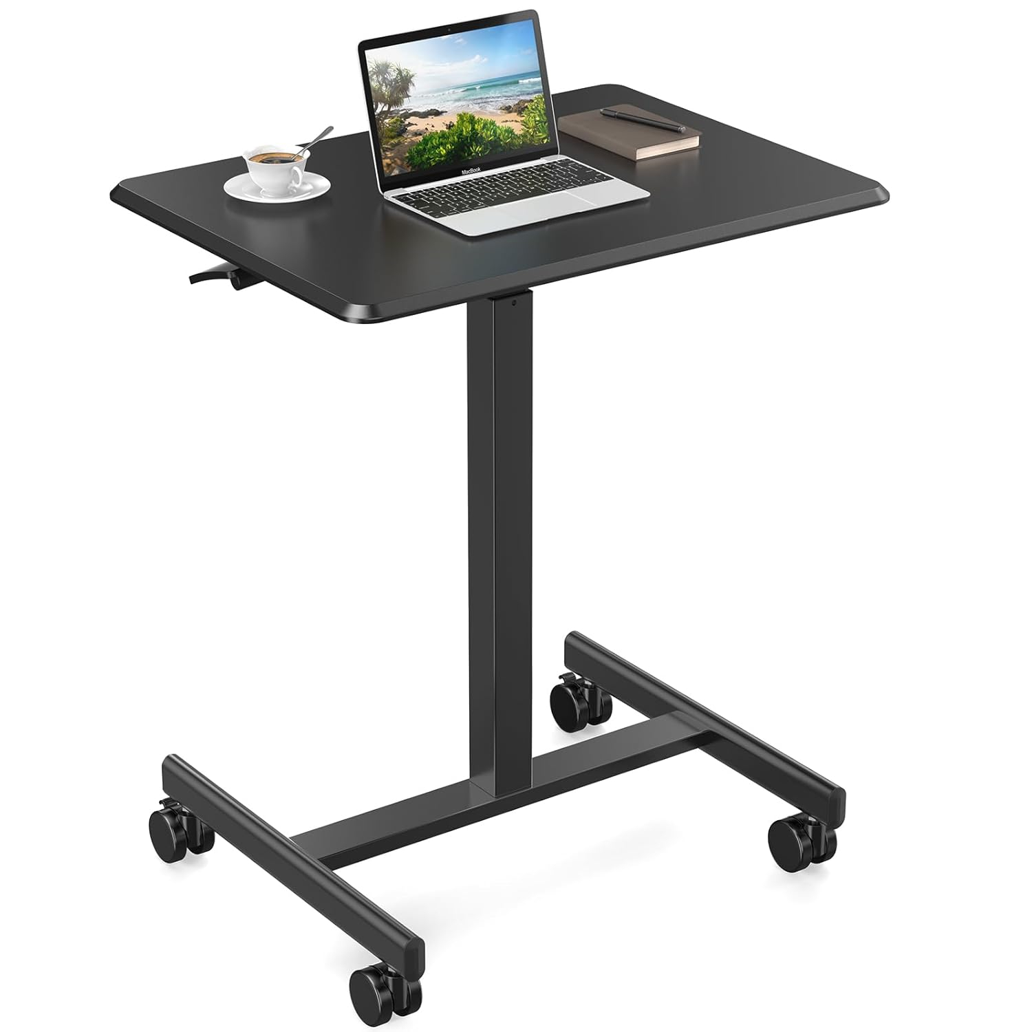 Sweetcrispy Small Mobile Rolling Standing Desk - Overbed Table, Teacher Podium with Wheels, Adjustable Work Table, Rolling Desk Laptop Computer Cart for Home, Office, Classroom, Black