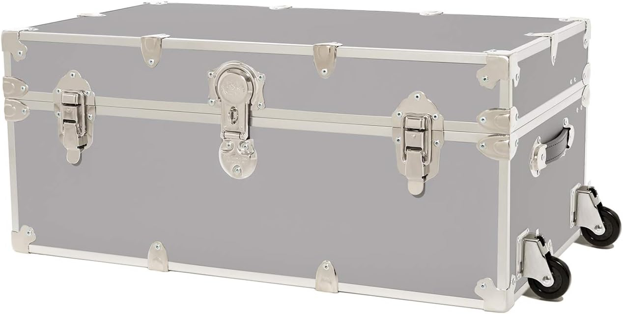 Rhino Trunk & Case Large Armor Trunk with Removable Wheels, Summer Camp, College, Storage 32"x18"x14" (Silver)