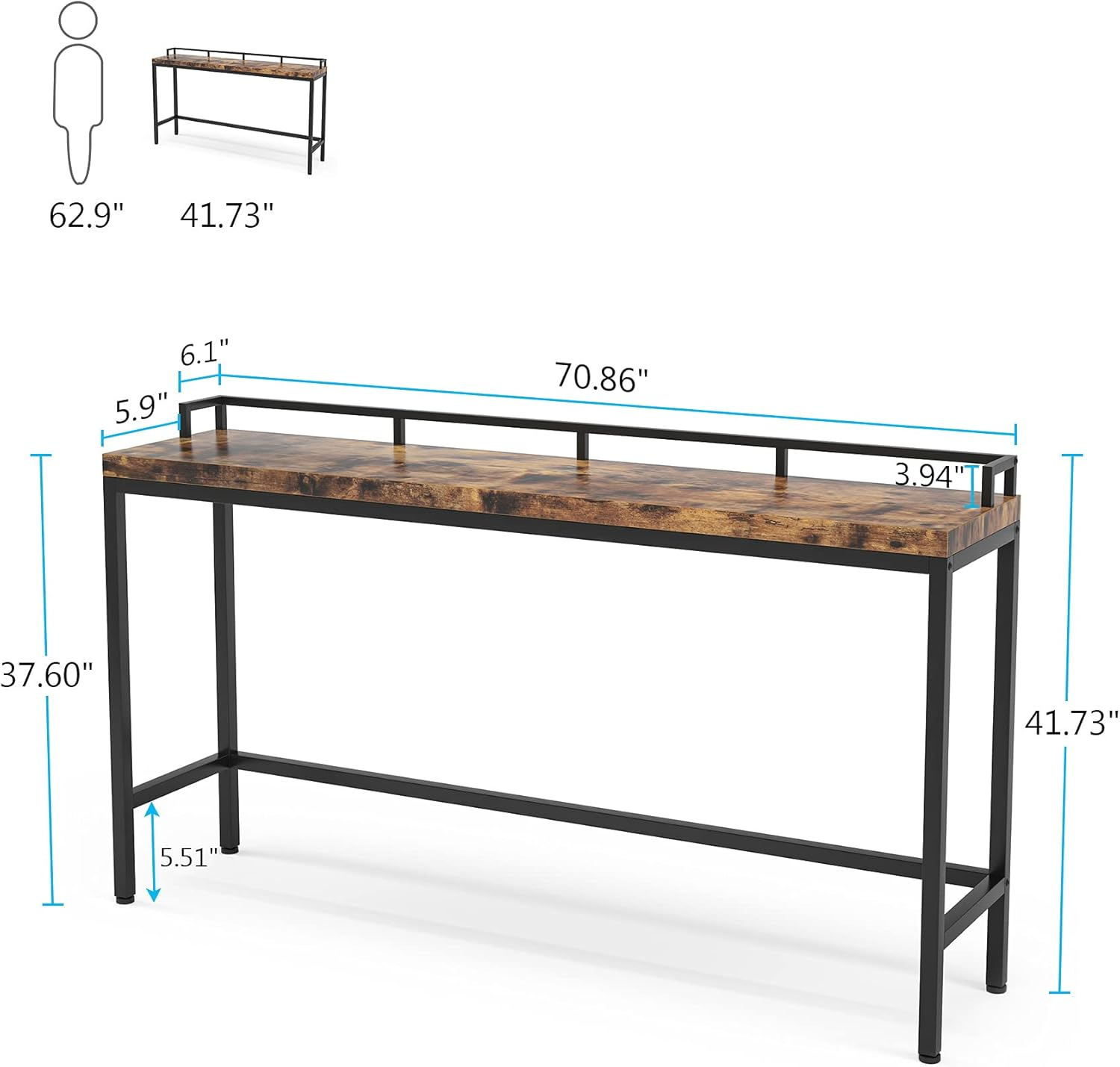 Tribesigns 70.9 inchLong Sofa Table, Narrow Console Table Behind Couch for Living Room (White Gold)