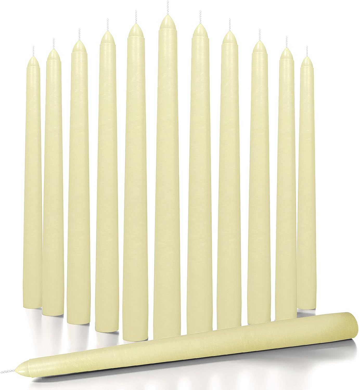 Candwax 10 inch Taper Candles Set of 12 - Dripless Taper Candles and Unscented Candlesticks - Perfect as Dinner Candles and Household Candles - Ivory Candles