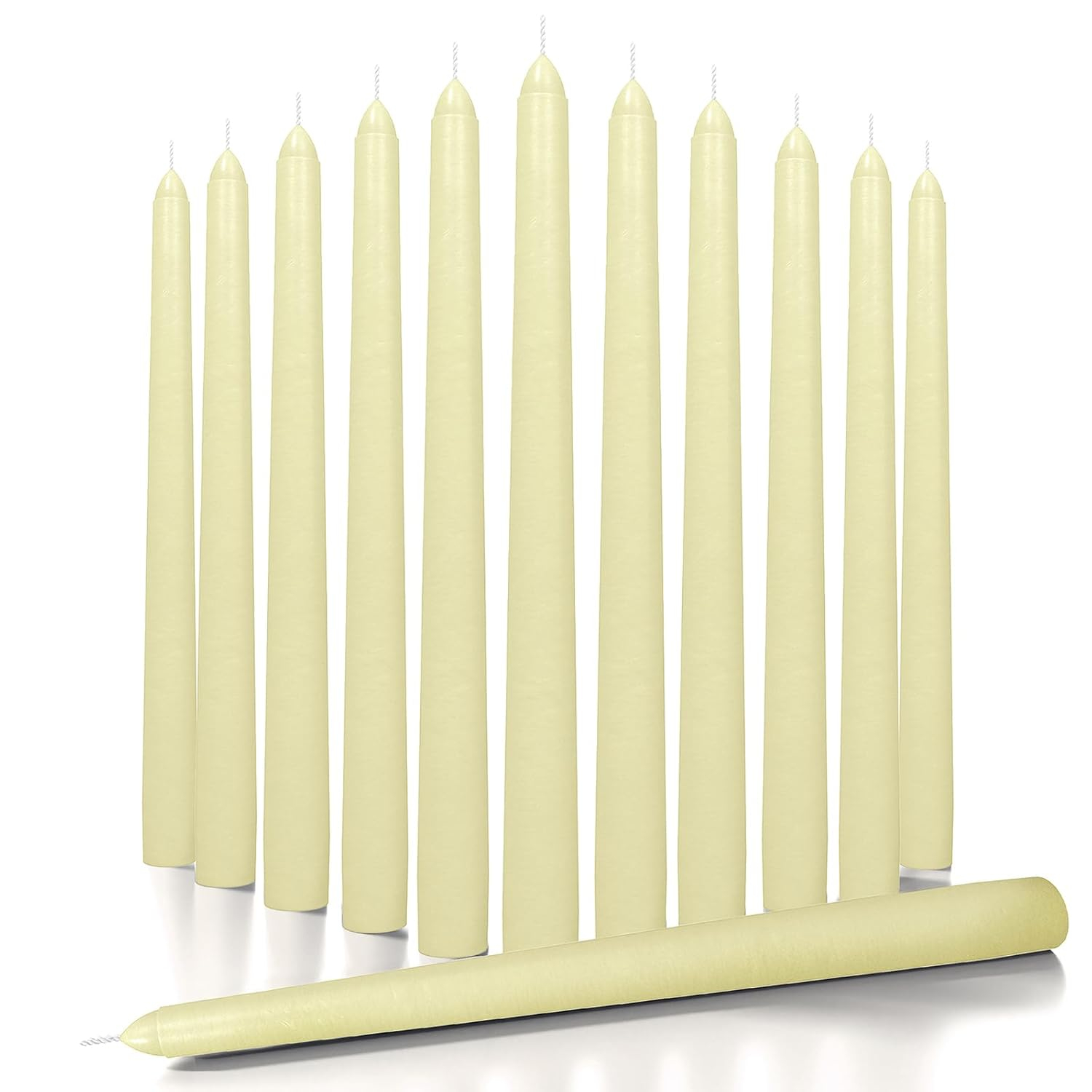Candwax 10 inch Taper Candles Set of 12 - Dripless Taper Candles and Unscented Candlesticks - Perfect as Dinner Candles and Household Candles - Ivory Candles