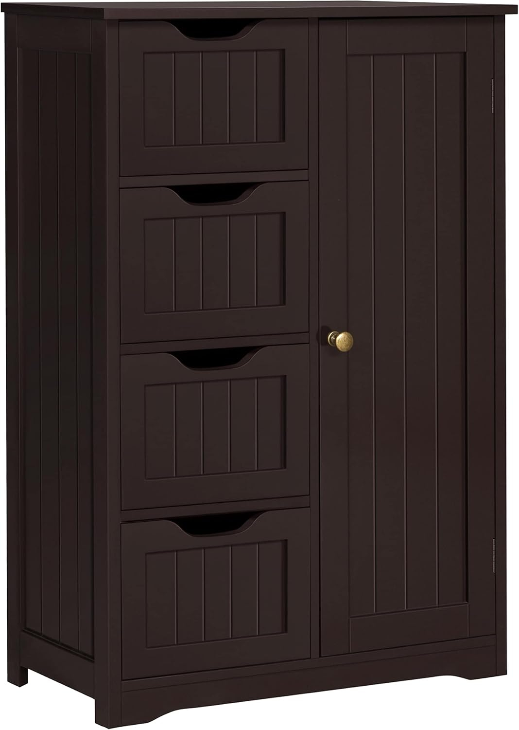 CodYinFI Wooden Bathroom Floor Cabinet, Free Standing Side Cabinet w/4 Drawers & 3 Tier Cupboard Storage Organizer Unit Hallway/Entryway Cabinet, Black