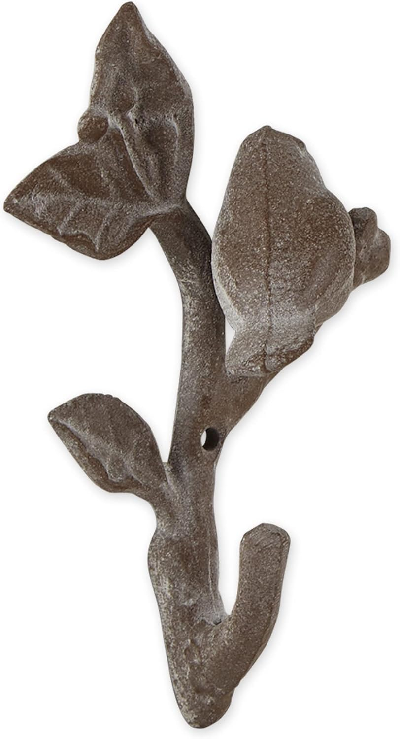 Cast Iron Bird with Leaves Wall Hook, Brown - Set of 2