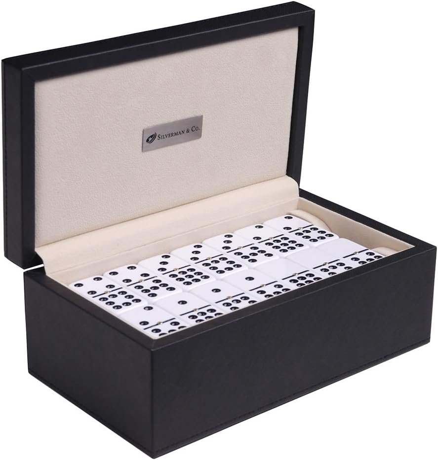 Silverman & Co. Double 9 Large White Domino Set - Black Case