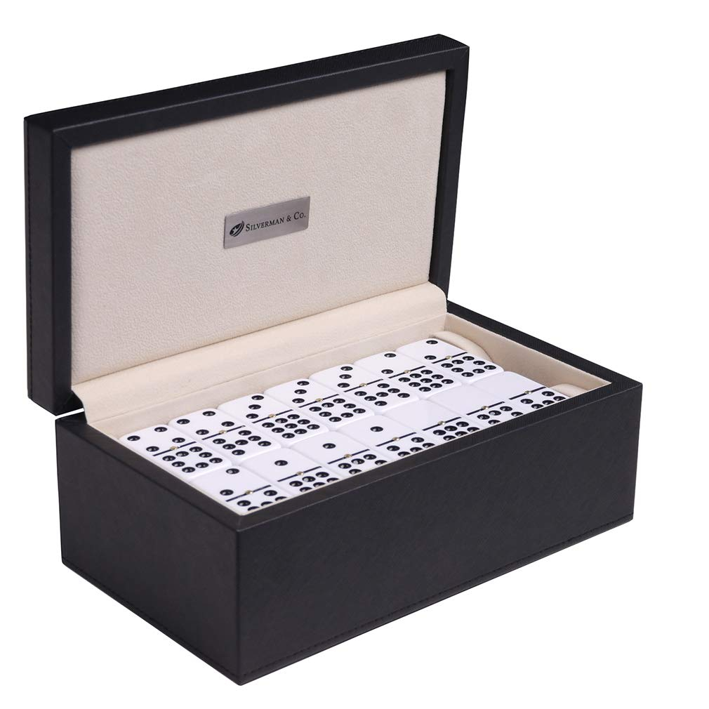Silverman & Co. Double 9 Large White Domino Set - Black Case