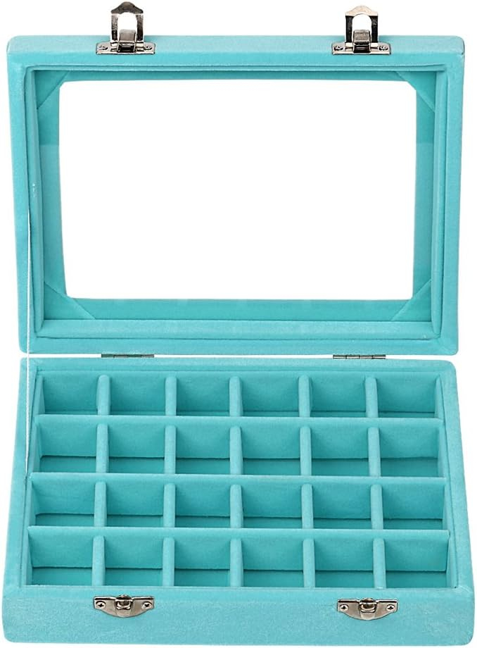 24 Grids Velvet Glass Ring Earrings Jewelry Box Earrings Organiser Storage Holder Display Case