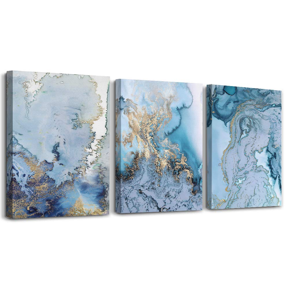 Blue Abstract Canvas Wall Art For Living Room Bedroom Wall Decor Office Pictures Watercolor Wall Paintings Bathroom Home Decoration Posters Prints Artwork 12'' X 16'' 3 Piece Set