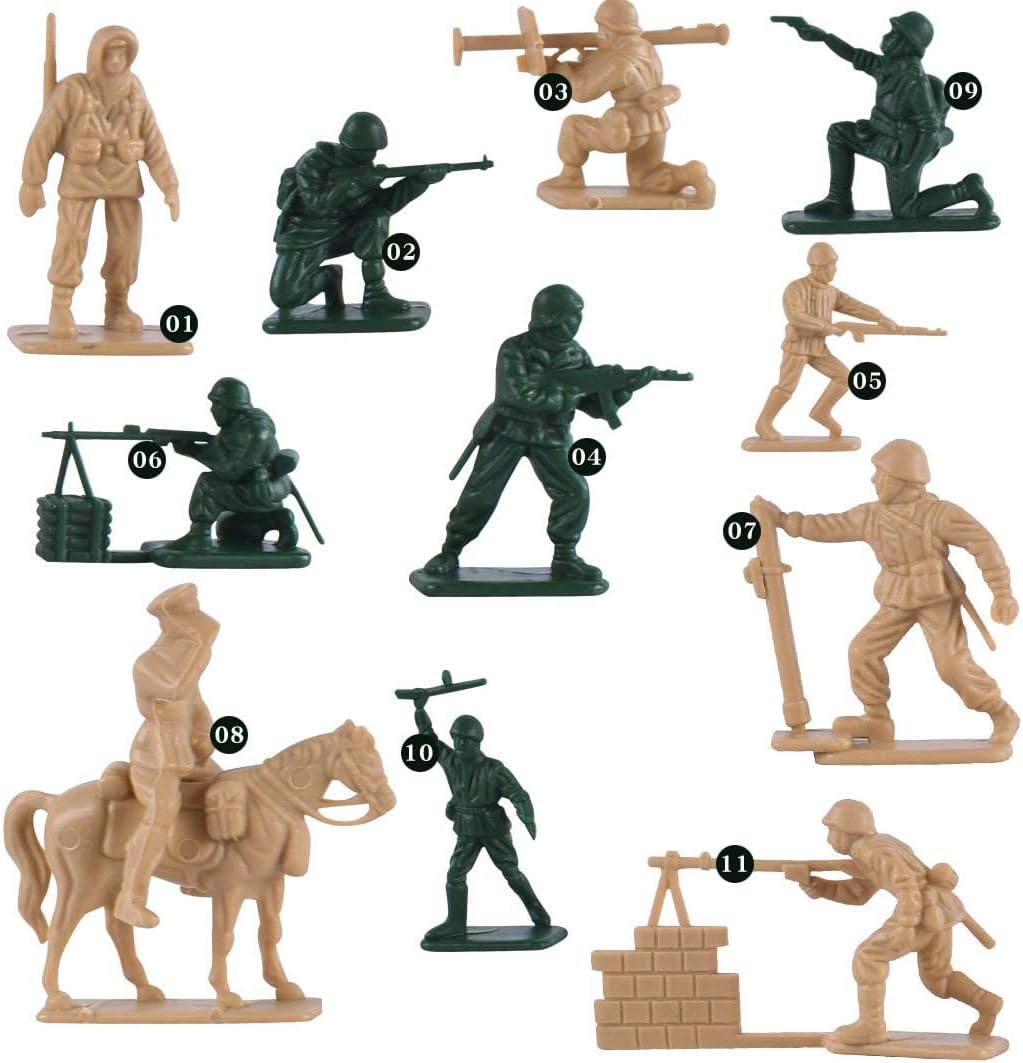 96 Pcs WWII Soldiers - Various Pose Army Men Action Figures with Military Map, Two Colors Soldiers for Kids