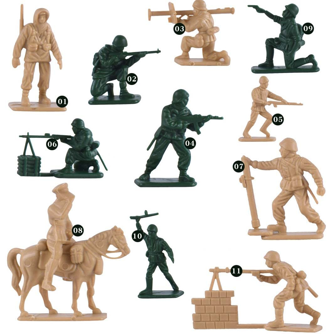 96 Pcs WWII Soldiers - Various Pose Army Men Action Figures with Military Map, Two Colors Soldiers for Kids