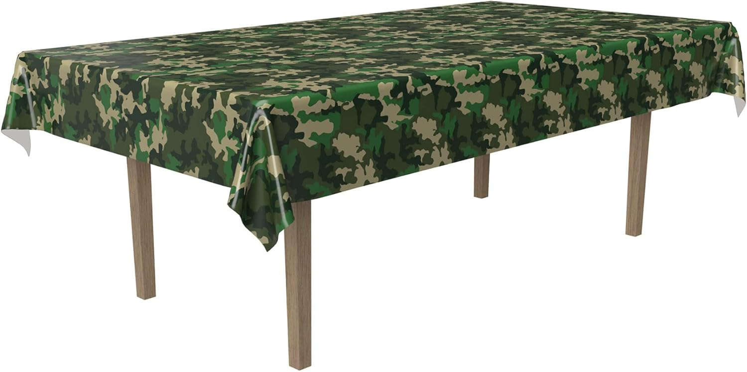 Camouflage Green and Beige Rectangular Plastic Table Cover