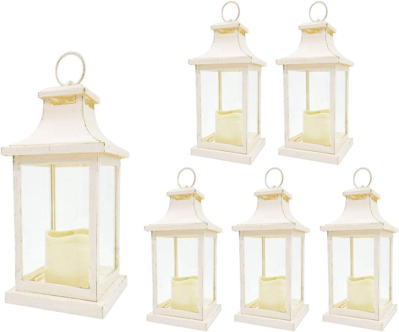 LED Decorative Lanterns - Set of 6 - Kate Aspen Vintage Rustic Home Dcor Lantern Tabel Centerpiece for Wedding, Bridal Shower, Anniversary Party - White/Ivory
