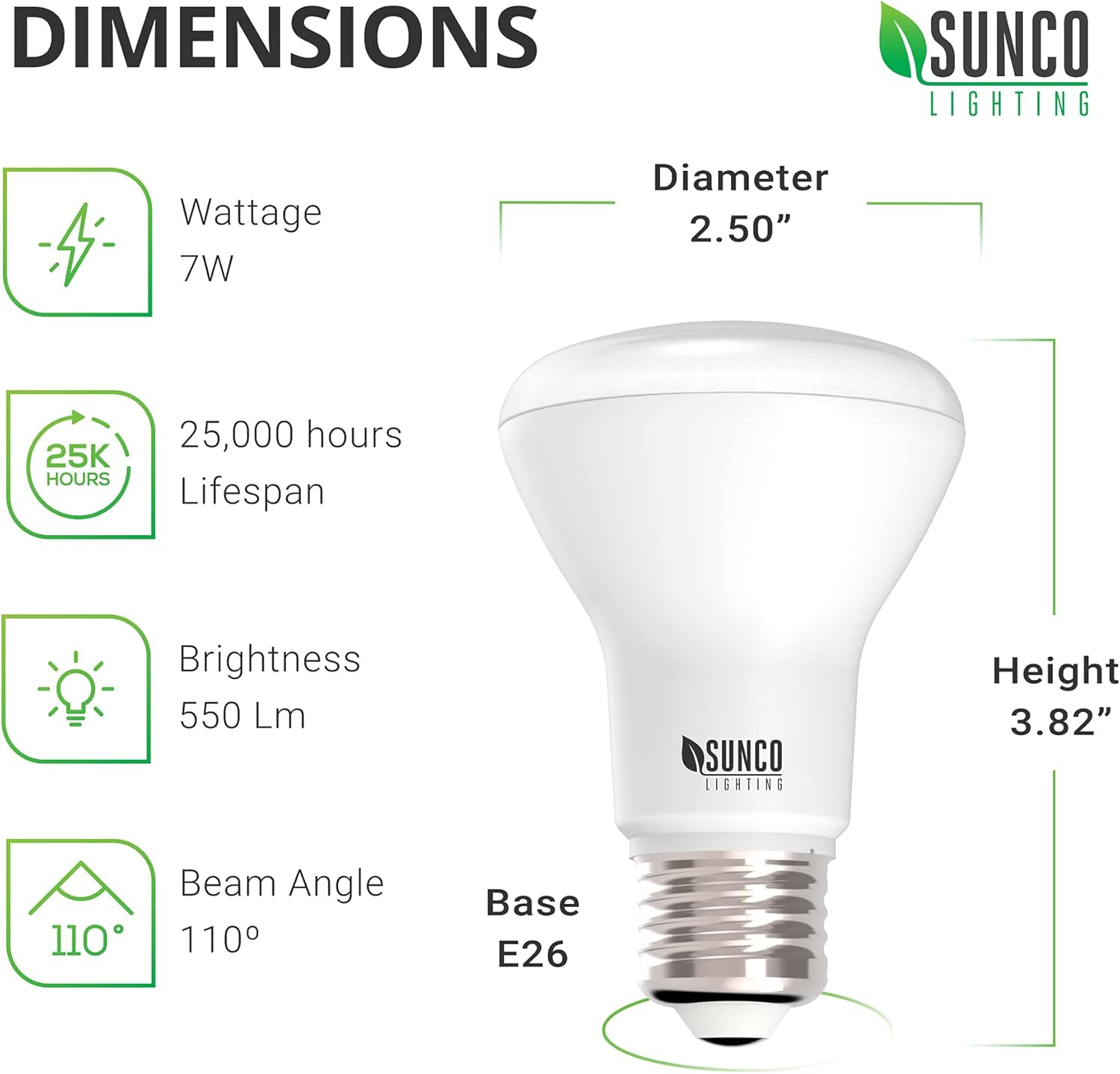 Sunco Lighting 4 Pack BR20 LED Bulb, 7W=50W, Dimmable, 2700K Soft White, 550 LM, E26 Base, Flood Light for 4" Cans - UL & Energy Star