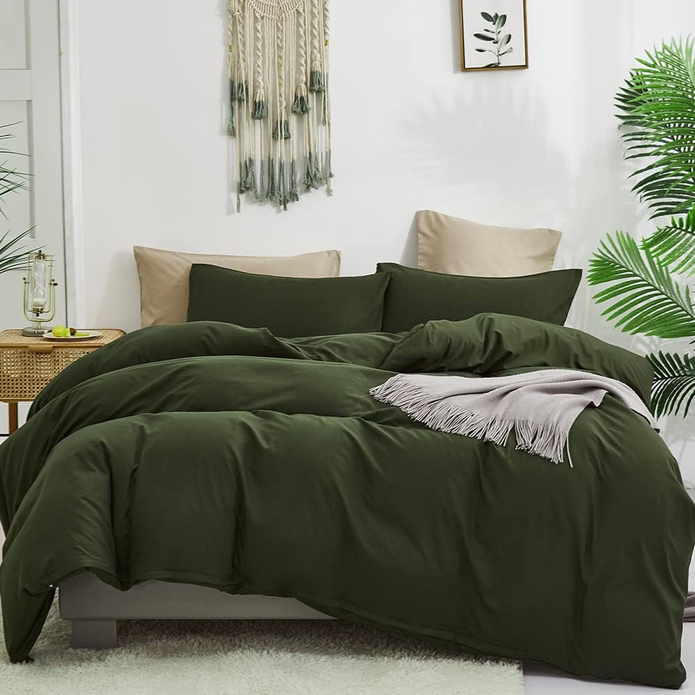 AMWAN Army Green Duvet Cover Full Bedding Set Modern Soft Olive Green Duvet Cover Full Size 3 Pieces Comforter Cover Forest Green Bedding Duvet Cover 1 Green Duvet Cover 80”x90” with 2 Pillowcases