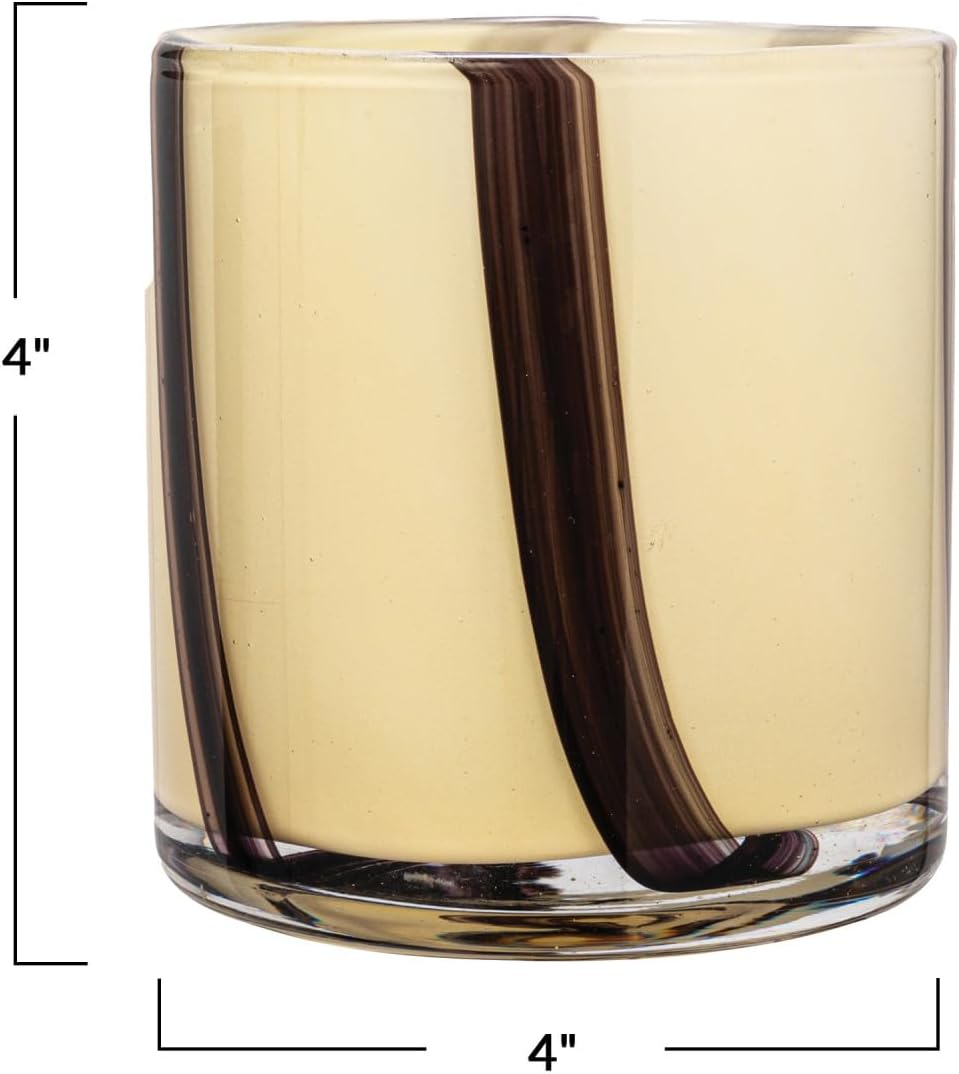 Cream and Purple Striped Glass Votive Candle Holder, 4"