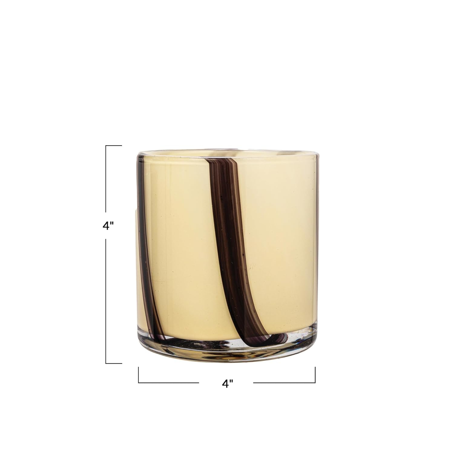 Cream and Purple Striped Glass Votive Candle Holder, 4"