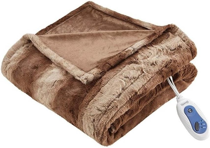 Cozy Comfort Oversized Faux Fur Electric Heated Throw in Chocolate
