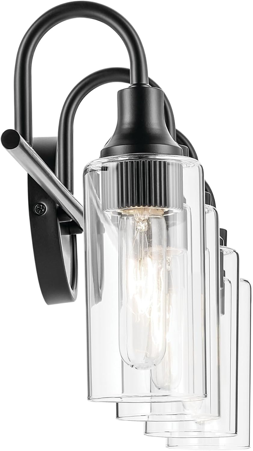 Kichler Kavi 31.5" 4-Light Vanity Light with Clear Glass in Black, Damp Rated, for Bathroom, Powder Room, Over a Mirror, (31.5" W x 10" H), 55212BK